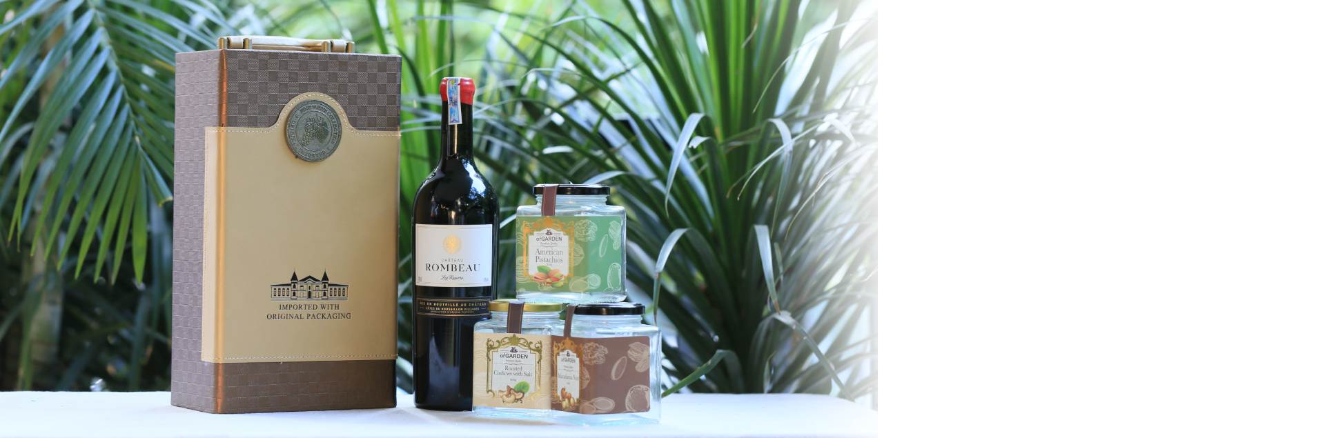 Set Rượu vang Pháp Chateau Rombeau Les Rosiers Organic kèm Hộp da đôi màu vàng TH